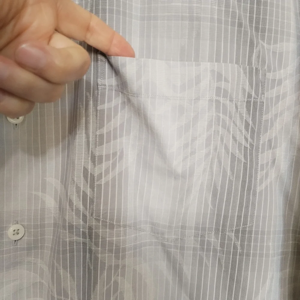 Tommy Bahama Shirt Mens Large Striped Cotton Silk Gray‎ Long Sleeve Flip Cuffs